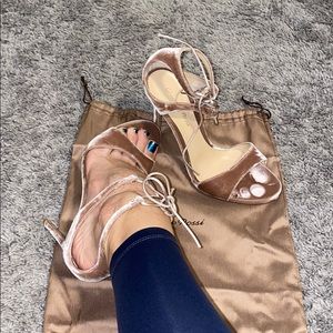 Gianvito Rossi pink velvet strappy heels.